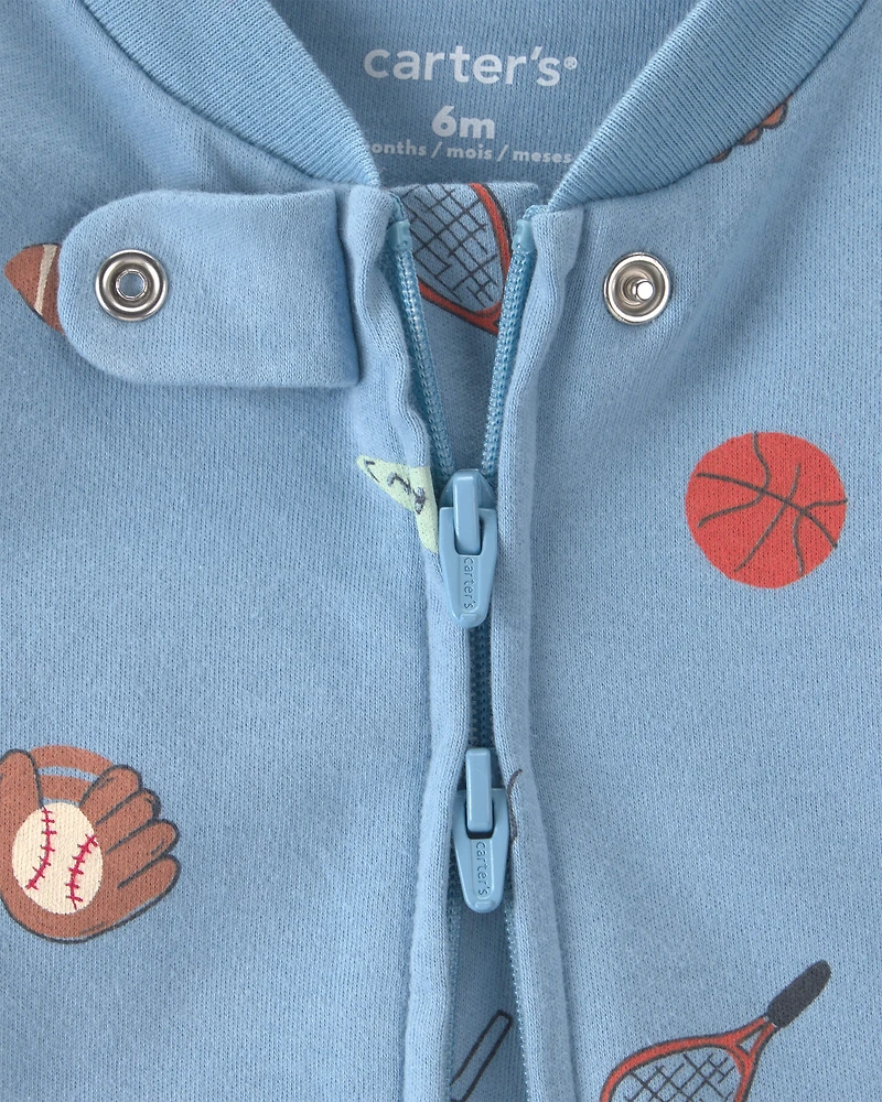 Baby Boy Sports 100% Cotton 2-Way Zip Sleeper - Blue