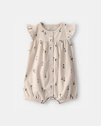 Baby Girl Floral Short-Sleeve Romper - Tan