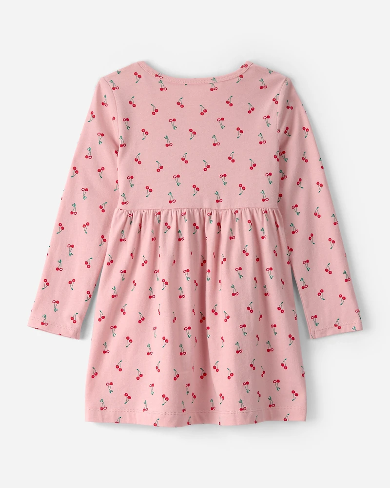 Toddler Girl Cherry Long-Sleeve Knit Dress - Pink