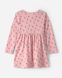 Toddler Girl Cherry Long-Sleeve Knit Dress - Pink