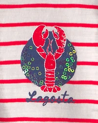 Girls Lobster Striped Top - Red/Ivory