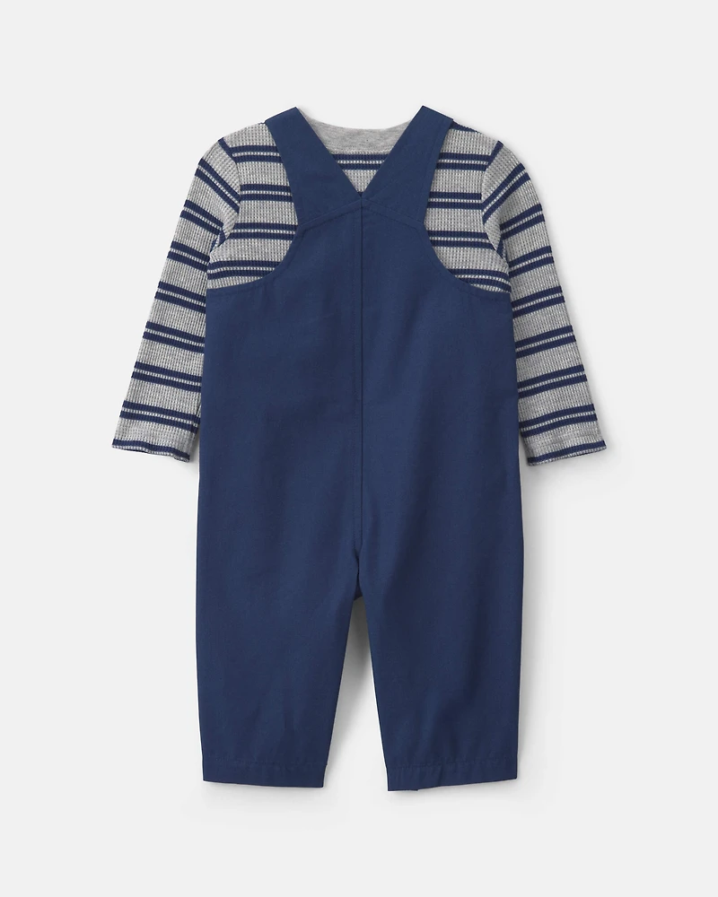 Baby Boy 2-Piece Striped Sports Thermal Overall Set - Navy