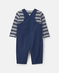 Baby Boy 2-Piece Striped Sports Thermal Overall Set - Navy