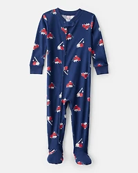 Toddler Boy Construction 100% Cotton Snug Fit Footie 1-Piece Pyjamas - Navy