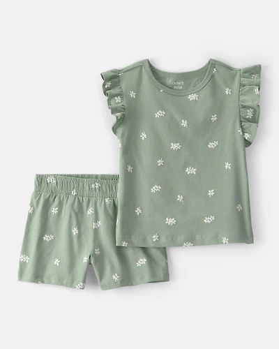 Toddler Girl 2-Piece Floral Top & Short Set - Green