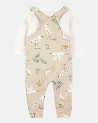 Baby 2-Piece Bird Print Long-Sleeve Tee & Overall Set