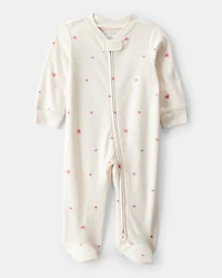 Baby Girl Valentine's Day Candy Heart 100% Cotton Snug Fit 2-Way Zip Sleeper - White