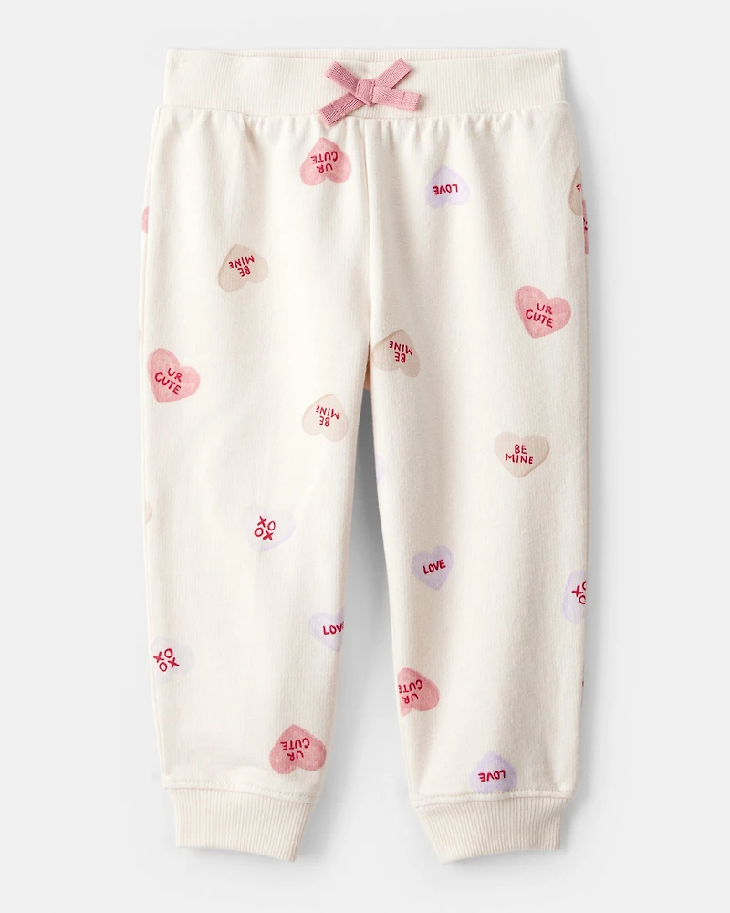 Baby Girl DayDream Fleece Candy Heart French Terry Pullover & Pant Set - Cream