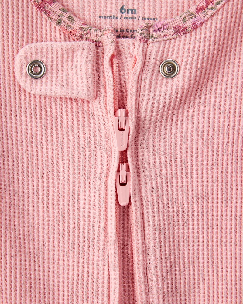 Baby Girl Cotton Long-Sleeve  2-Way Zip Sleeper - Pink