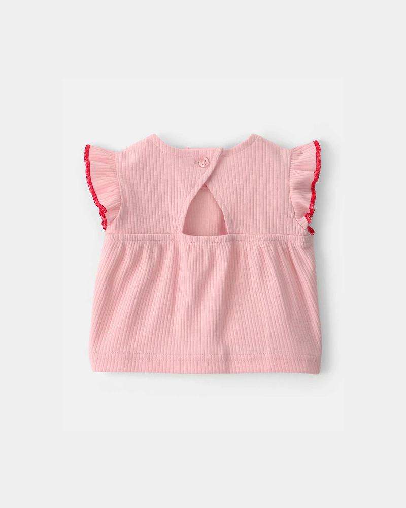 Baby Girl 3-Piece Headband, Top & Chambray Short Set - Pink
