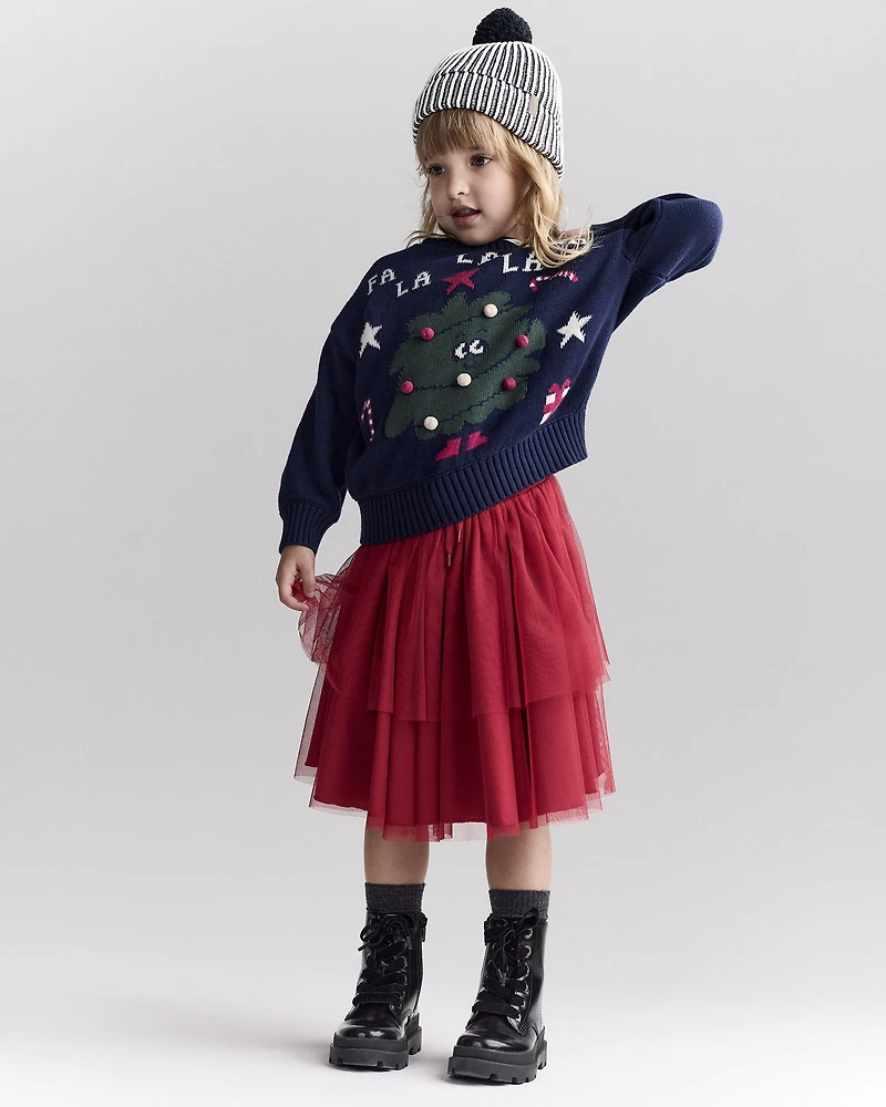 Toddler Striped Pom Beanie - Black/White