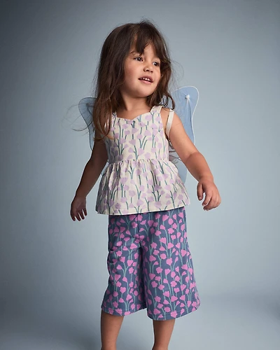 Toddler Girl Peplum Tank Top Wildflower Print - Cream