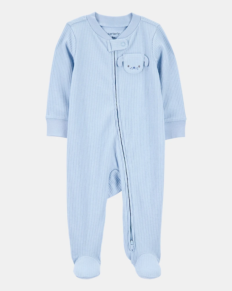 Baby Boy Dog Pocket 2-Way Zip Ribbed Sleeper pyjamas