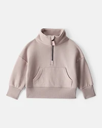 Baby Girl Long-Sleeve Quarter-Zip Pullover Sweatshirt - Brown