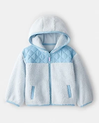 Toddler Girl Sherpa Hooded Zip-Up Jacket - Blue
