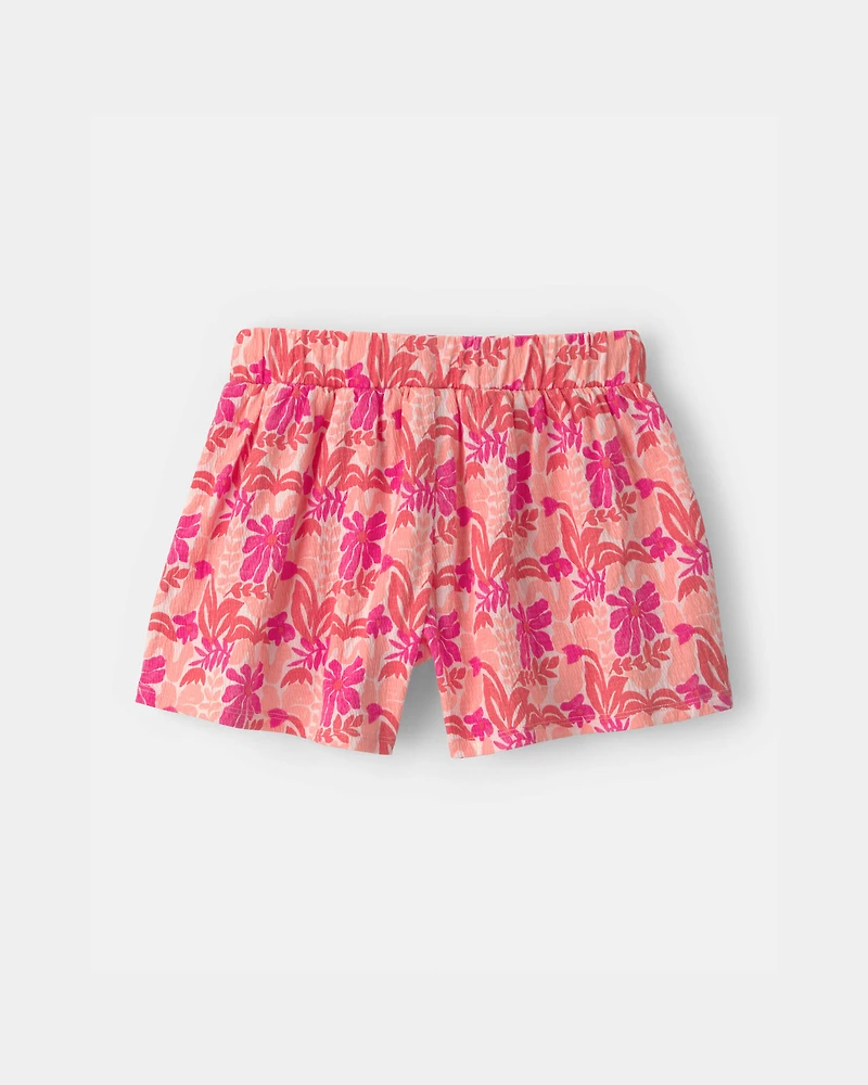Girls Tropical Floral Gauze Shorts - Pink