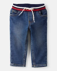 Baby Boy  Straight Pull-On Varsity Denim Pants - Medium Wash