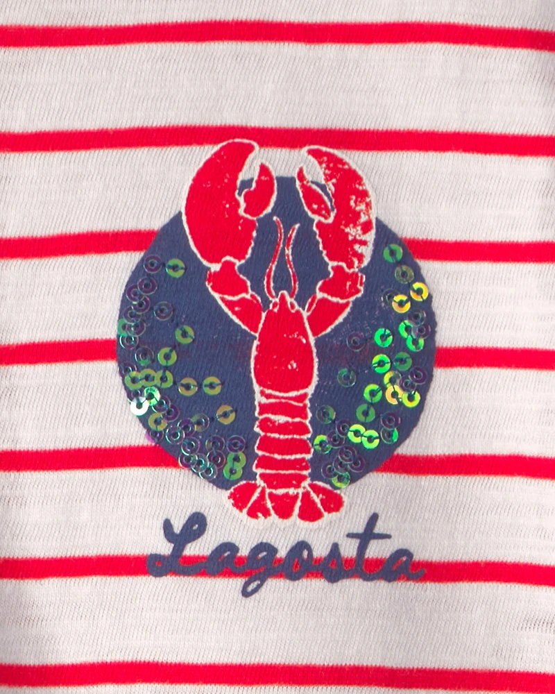 Girls Lobster Striped Top - Red/Ivory