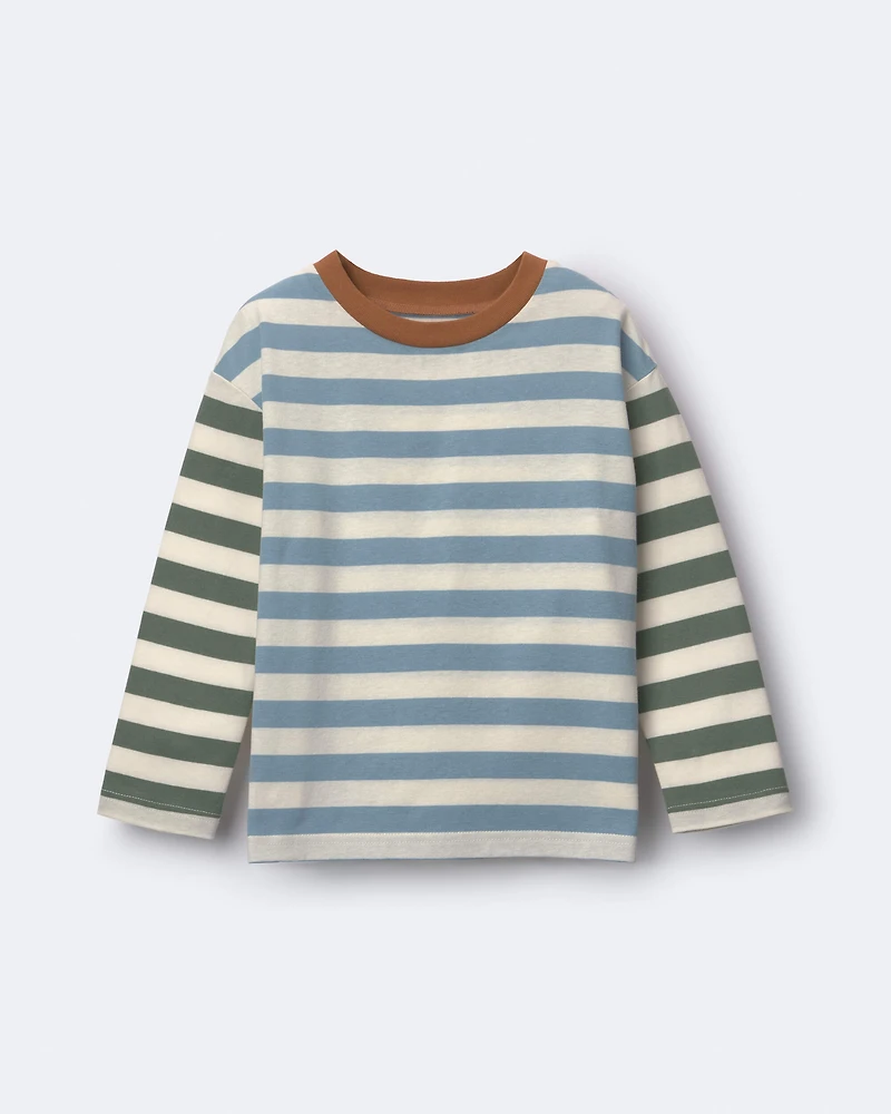 Toddler Long-Sleeve Relaxed Tee Stripes - Blue/Olive
