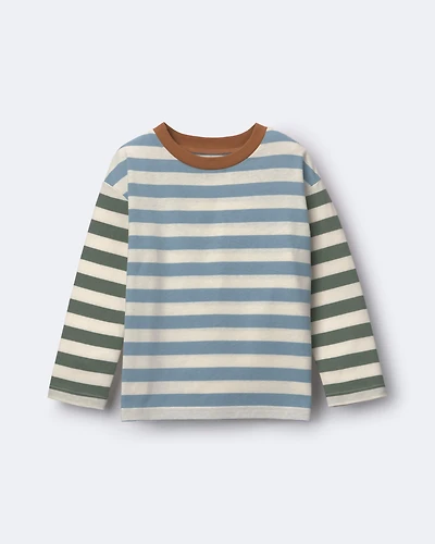 Toddler Long-Sleeve Relaxed Tee Stripes - Blue/Olive