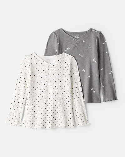 Toddler Girl 2-Pack Bow Print Cotton Long-Sleeve Tops