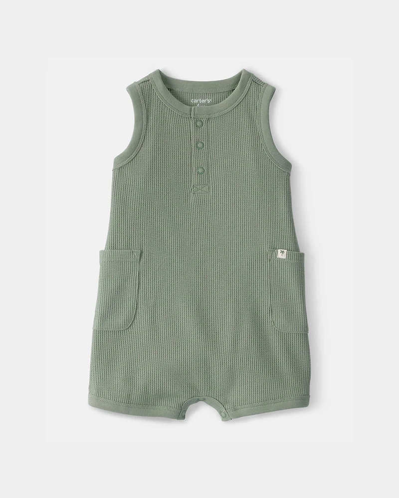 Baby Boy Solid Thermal Sleeveless Romper - Green