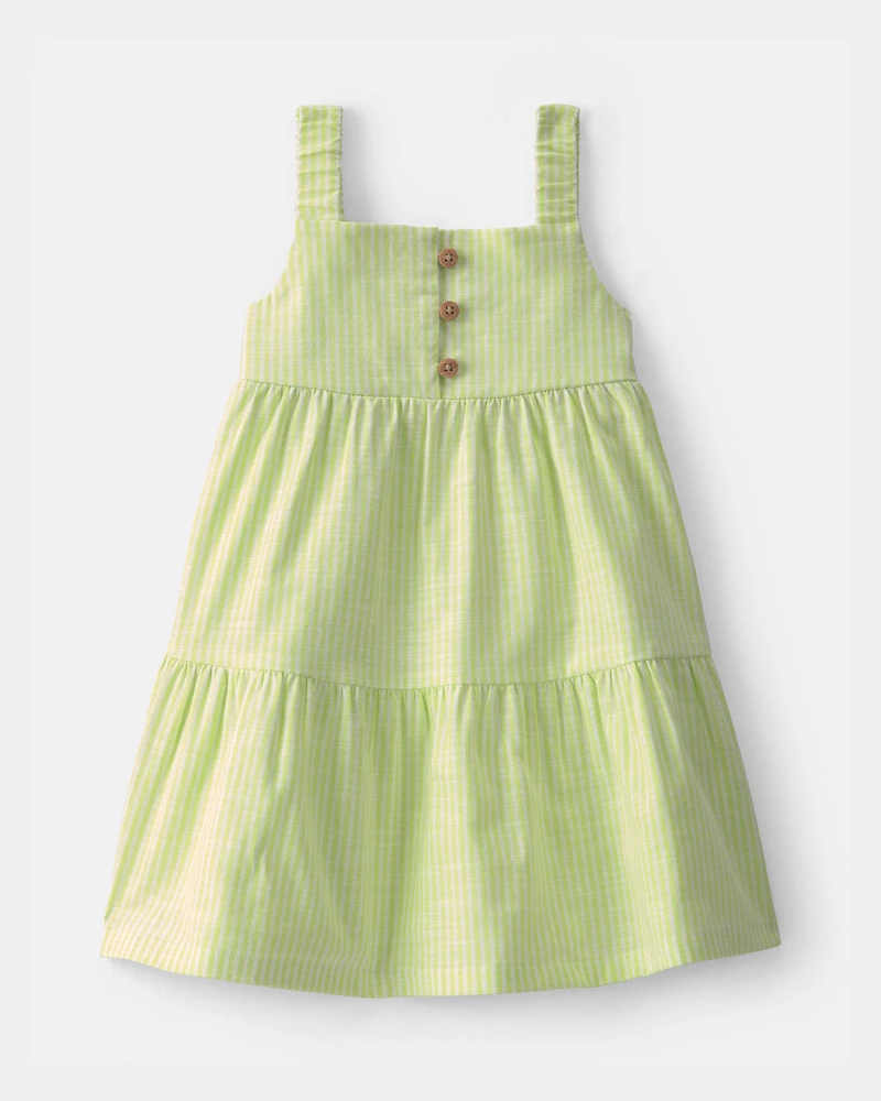 Baby Girl Striped Tiered Dress - Green