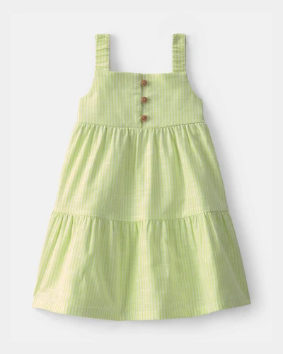 Baby Girl Striped Tiered Dress - Green