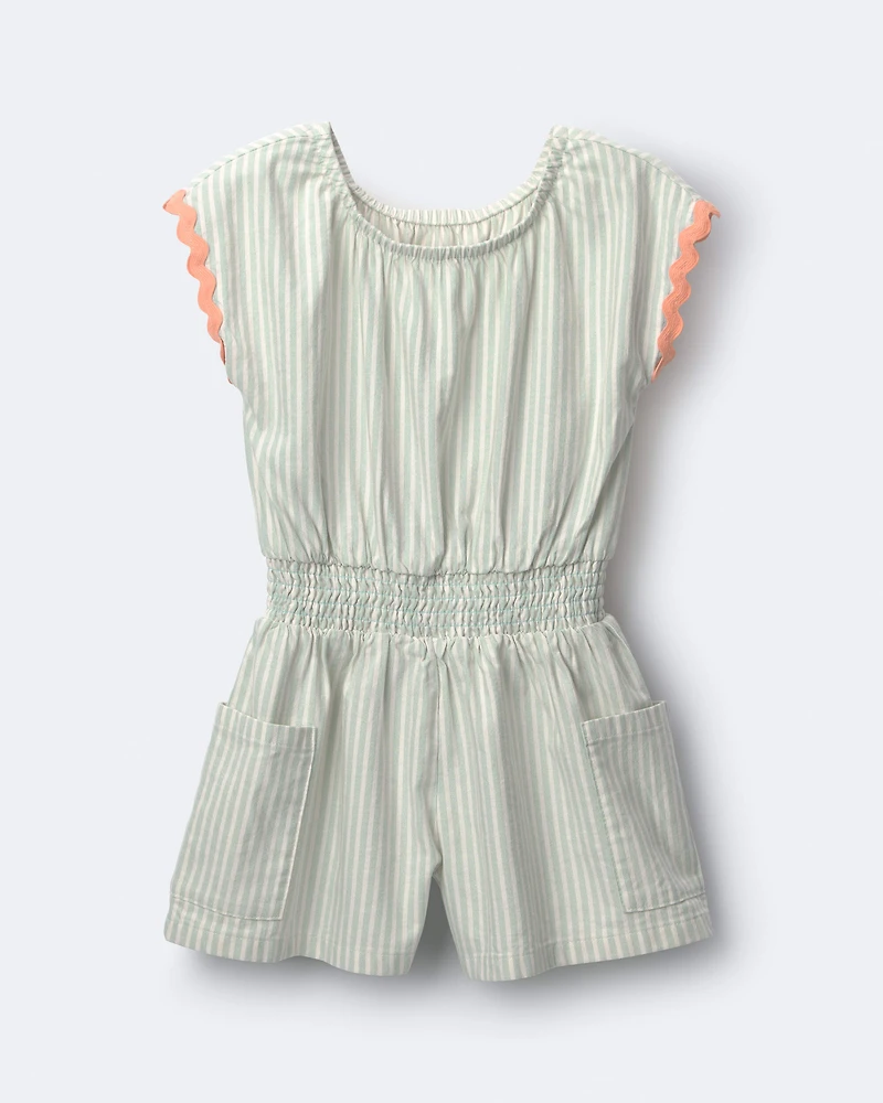 Toddler Girl Swing Romper with Pockets Stripes- Light Blue