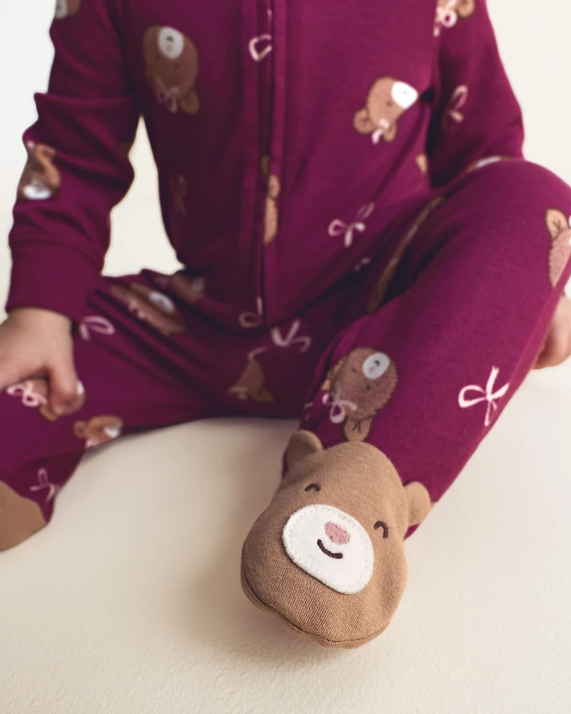 Baby Girl Bear 100% Cotton 2-Way Zip Sleeper - Purple