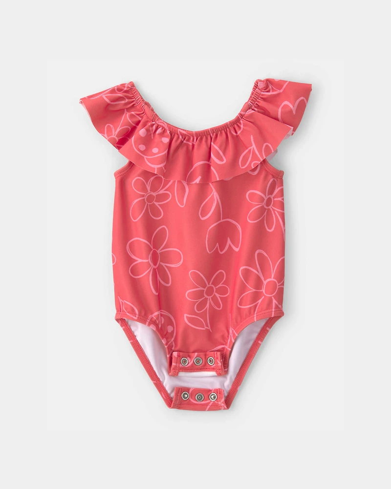 Baby Girl Floral 1-Piece Swimsuit - Red