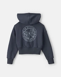 Girls 'Butterfly' Fleece Zip-Up Hoodie - Navy Blue