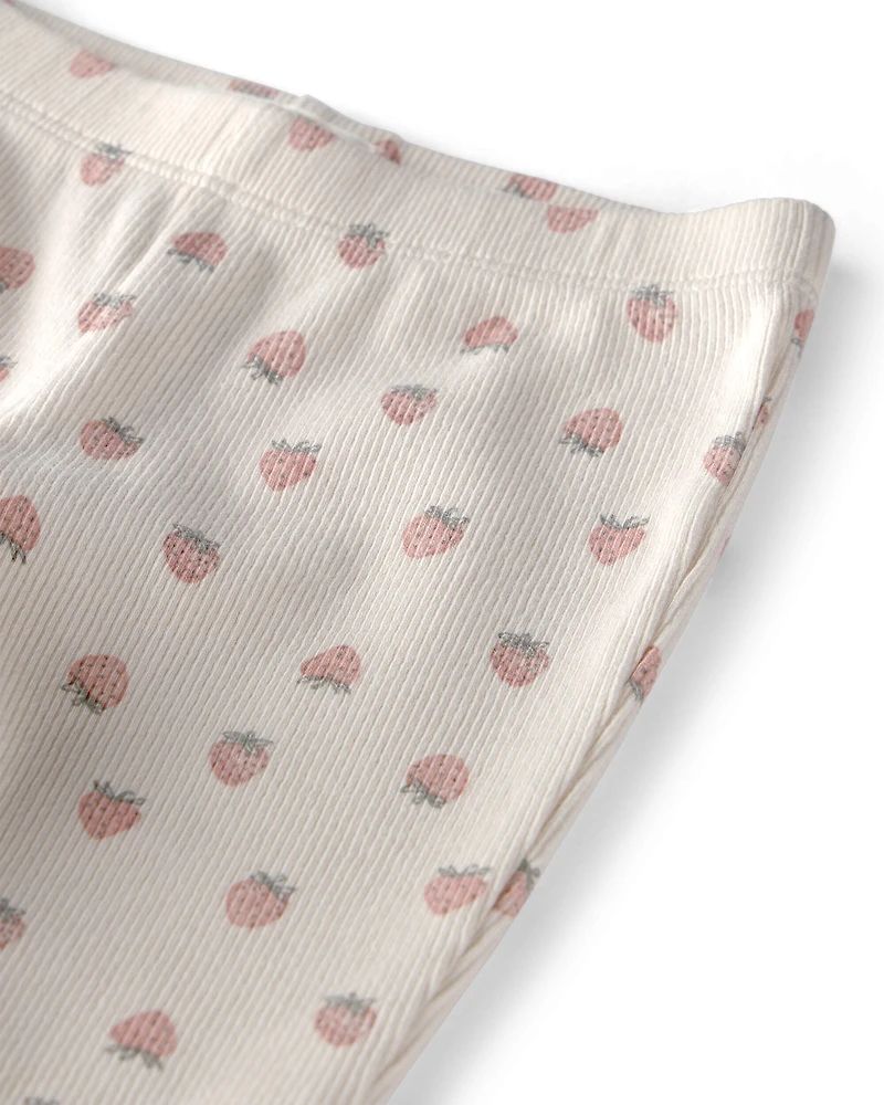 Baby Girl Organic Cotton Rib Footed Pants Strawberry-Print