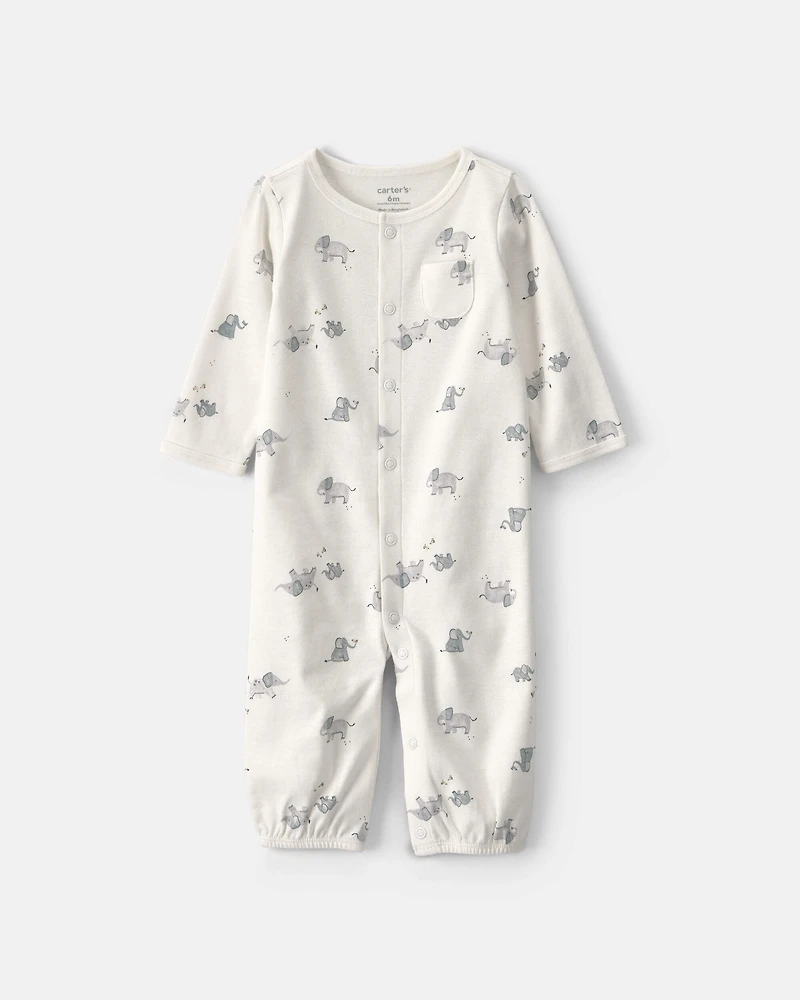 Baby Elephant 100% Cotton Converter Gown - Ivory