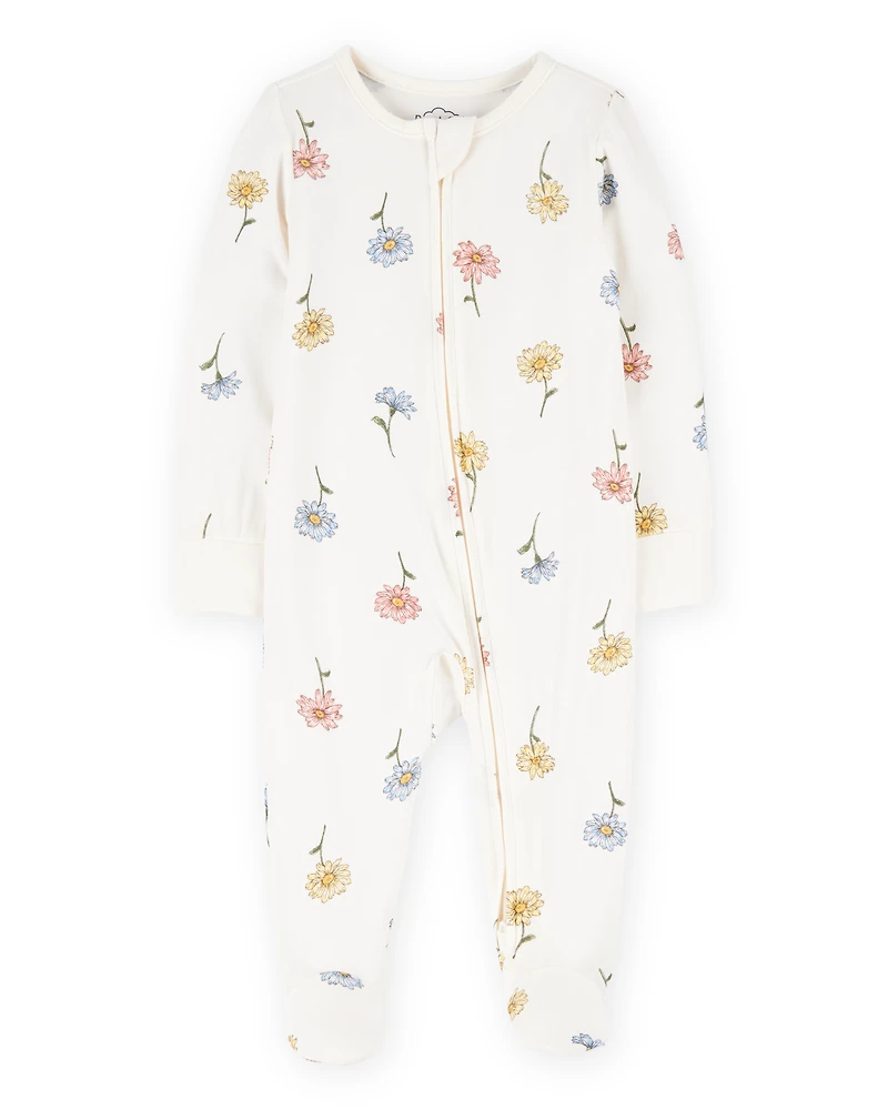 Baby Girl Floral Print 2-Way Zip PurelySoft Sleeper Pyjamas - Ivory