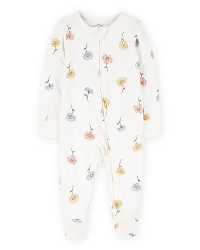 Baby Girl Floral Print 2-Way Zip PurelySoft Sleeper Pyjamas - Ivory