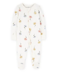 Baby Girl Floral Print 2-Way Zip PurelySoft Sleeper Pyjamas - Ivory