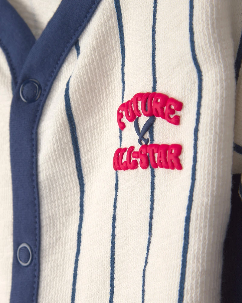 Baby Boy 3-Piece Baseball Striped Top & Short Set - Blue/Ivory