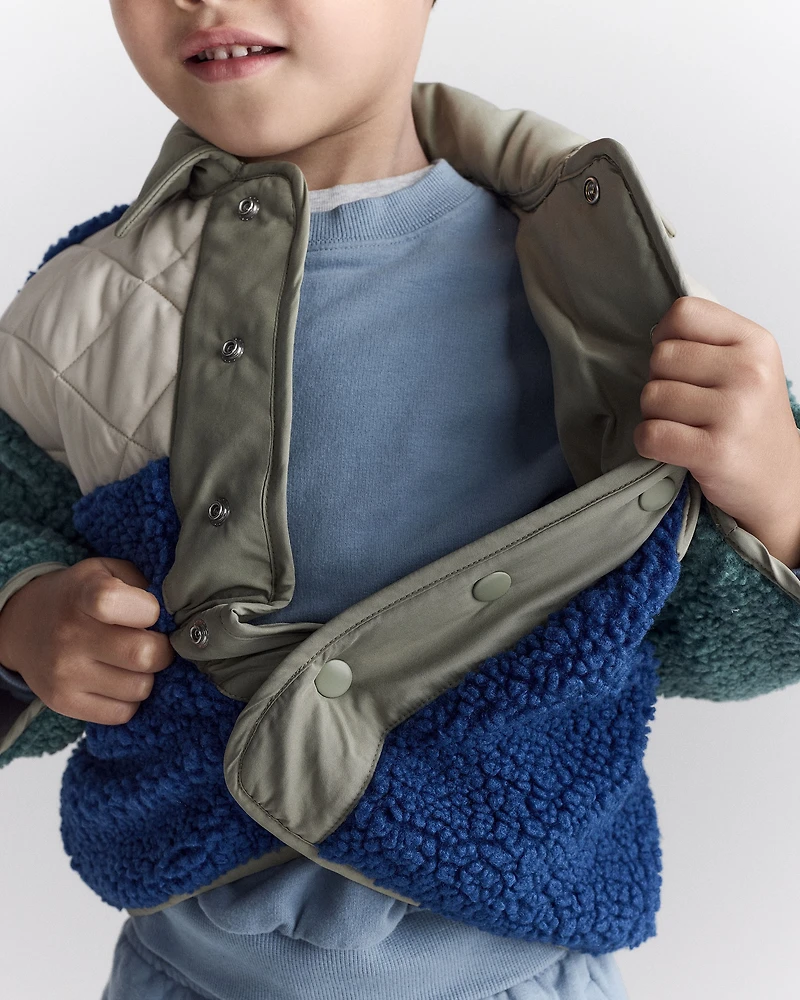 Toddler Boy colourblock Sherpa Jacket - Blue/Cream