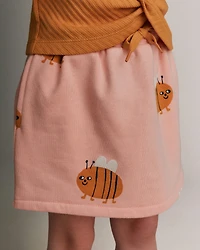 Toddler Girl Pull-On Skirt with Pockets Bee Print - Light Pink