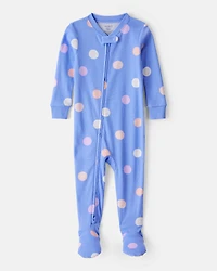 Baby Girl Smiley Face Print 100% Cotton Long-Sleeve Snug Fit 1-Piece pyjamas - Blue
