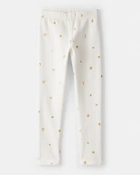 Girls Star Pull-On Stretch Cozy Leggings - Cream