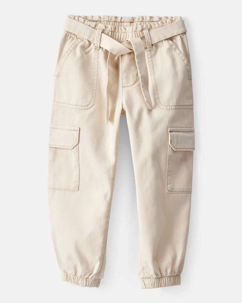Toddler Girl Cotton Cargo Joggers - White