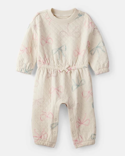 Baby Girl Bow Print Long-Sleeve Jumpsuit - White