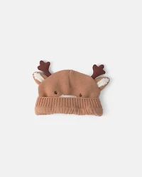Baby Reindeer Christmas Knit Hat - Brown