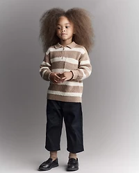 Toddler Boy Striped Quarter-Zip Sweater - Tan/White
