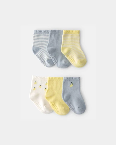 Baby Girl 6-Pack Lemon Striped Socks - Yellow/Grey