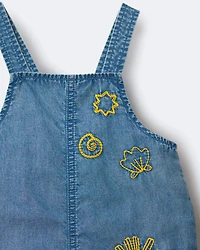Toddler Girl Embroidered Shortall with Pockets Chambray