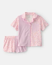 Toddler Girl Floral Striped Short-Sleeve Loose Fit 2-Piece pyjama Set - Pink