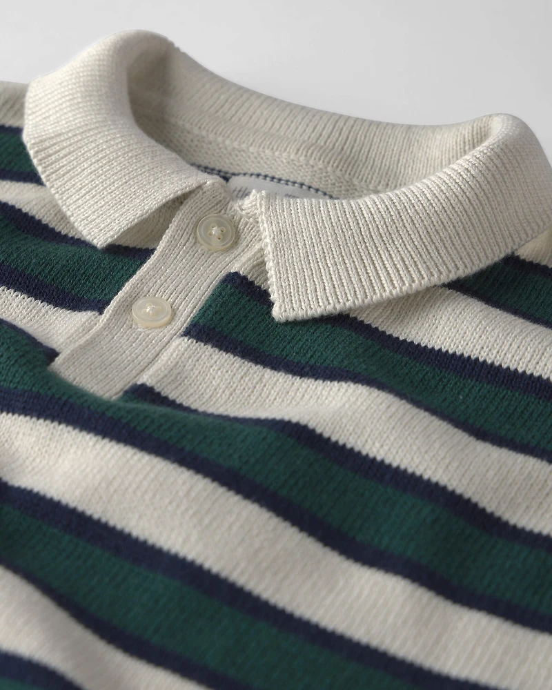 Toddler Boy Organic Cotton Sweater Knit Polo Stripes